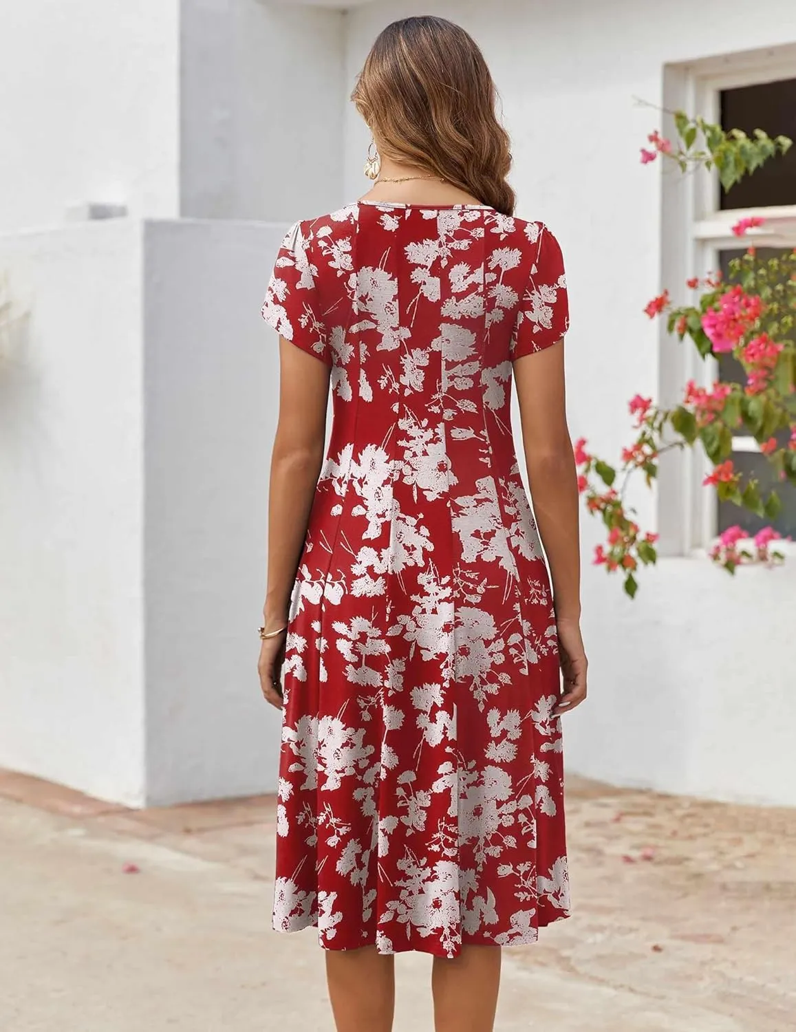 Zeagoo Womens Casual Dresses for Summer Short Sleeve Flare Midi Dress Loose Flowy Beach Sundress