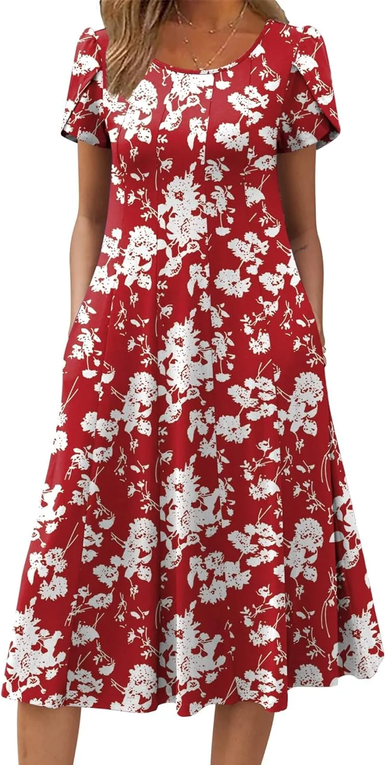 Zeagoo Womens Casual Dresses for Summer Short Sleeve Flare Midi Dress Loose Flowy Beach Sundress